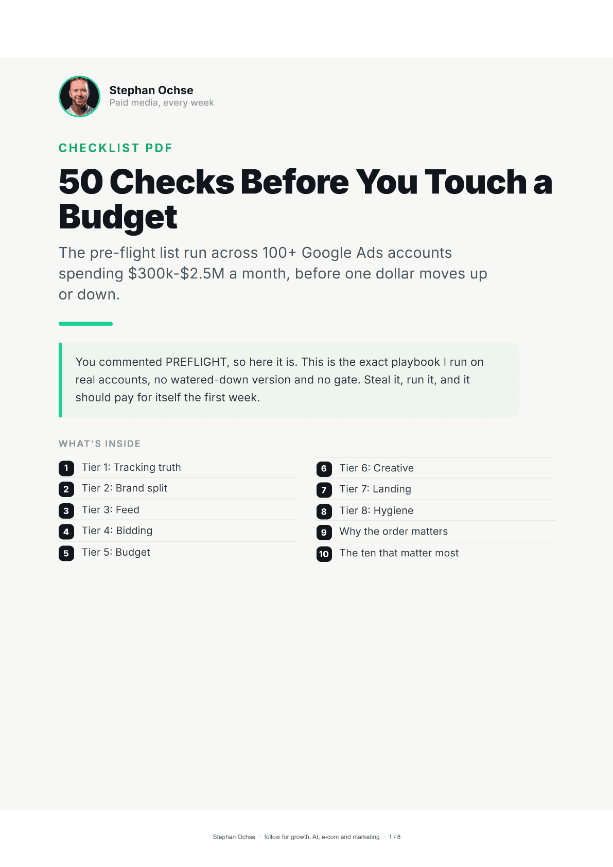 First page of 50 Checks Before You Touch a Budget