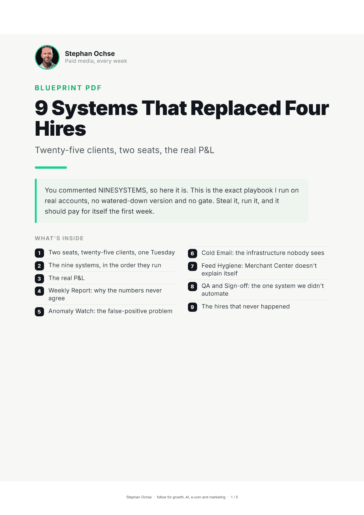 First page of 9 Systems That Replaced Four Hires