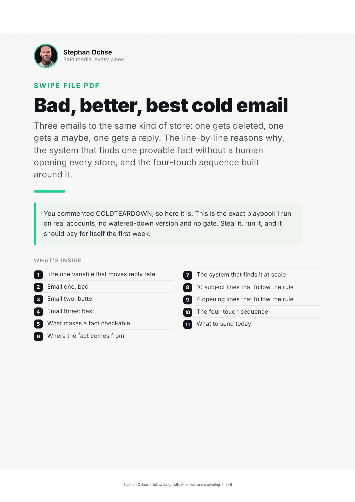First page of Bad, better, best cold email