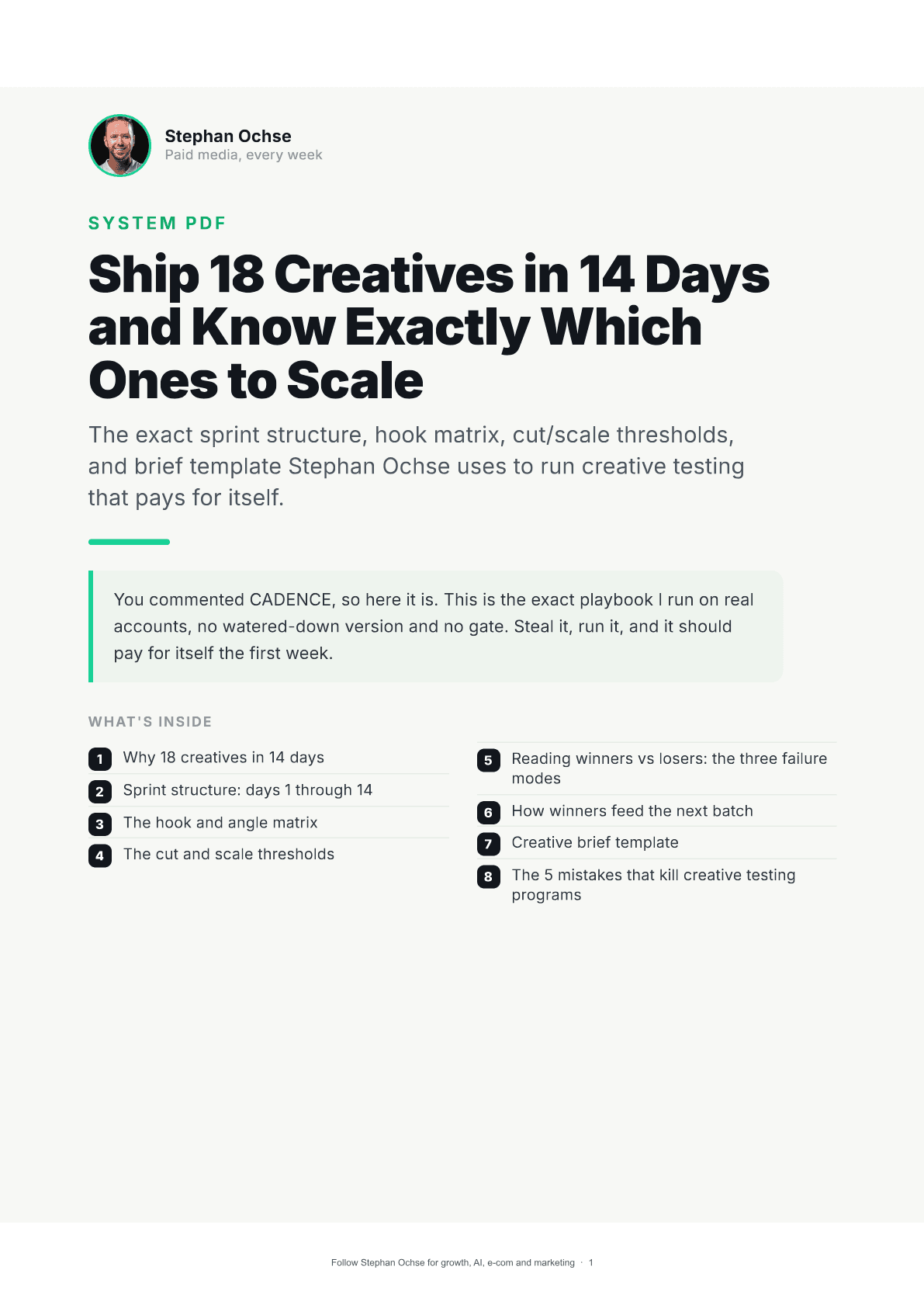 First page of Ship 18 Creatives in 14 Days and Know Exactly Which Ones to Scale