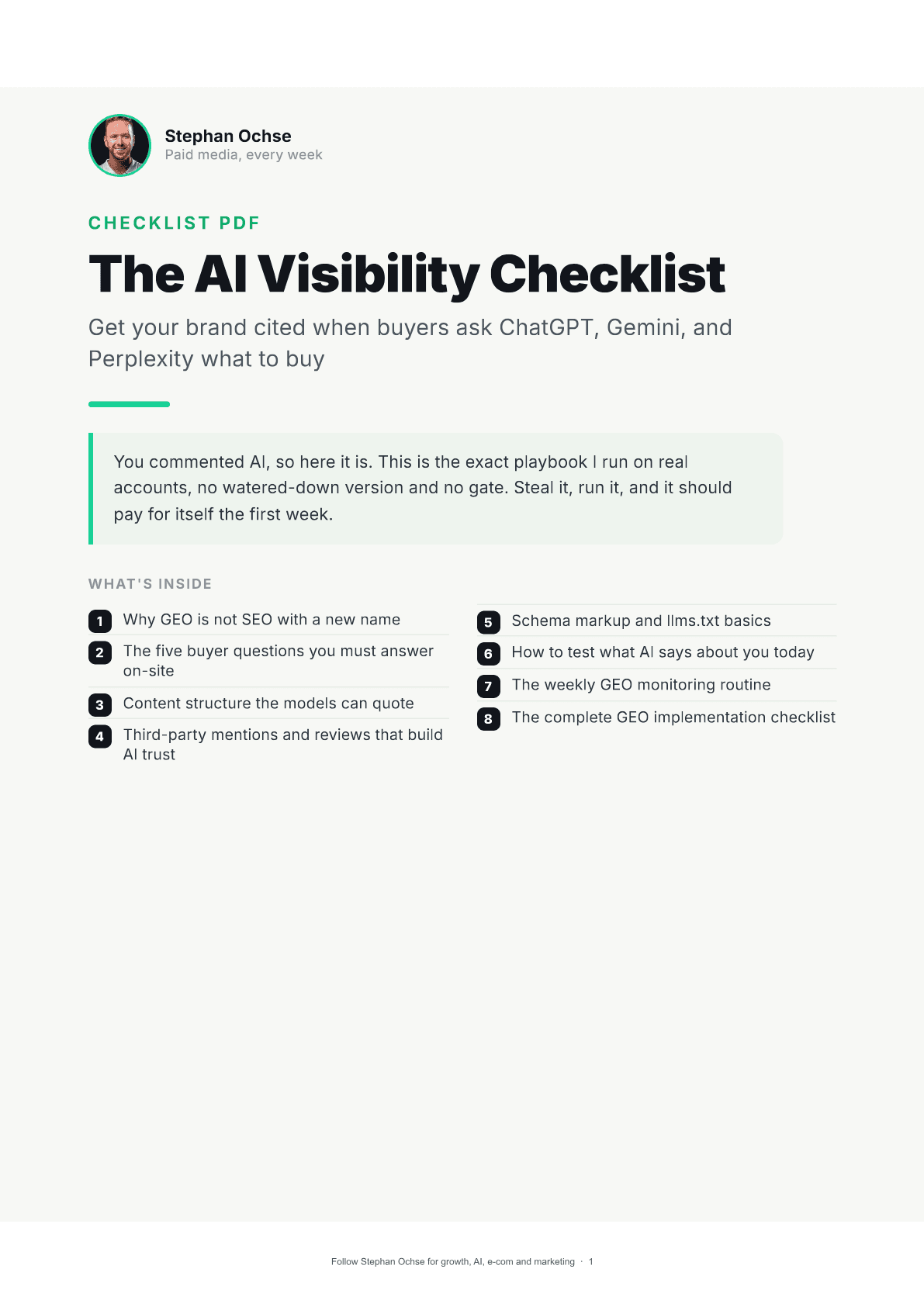 First page of The AI Visibility Checklist