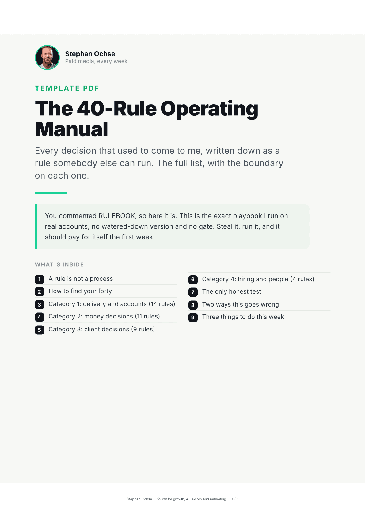 First page of The 40-Rule Operating Manual
