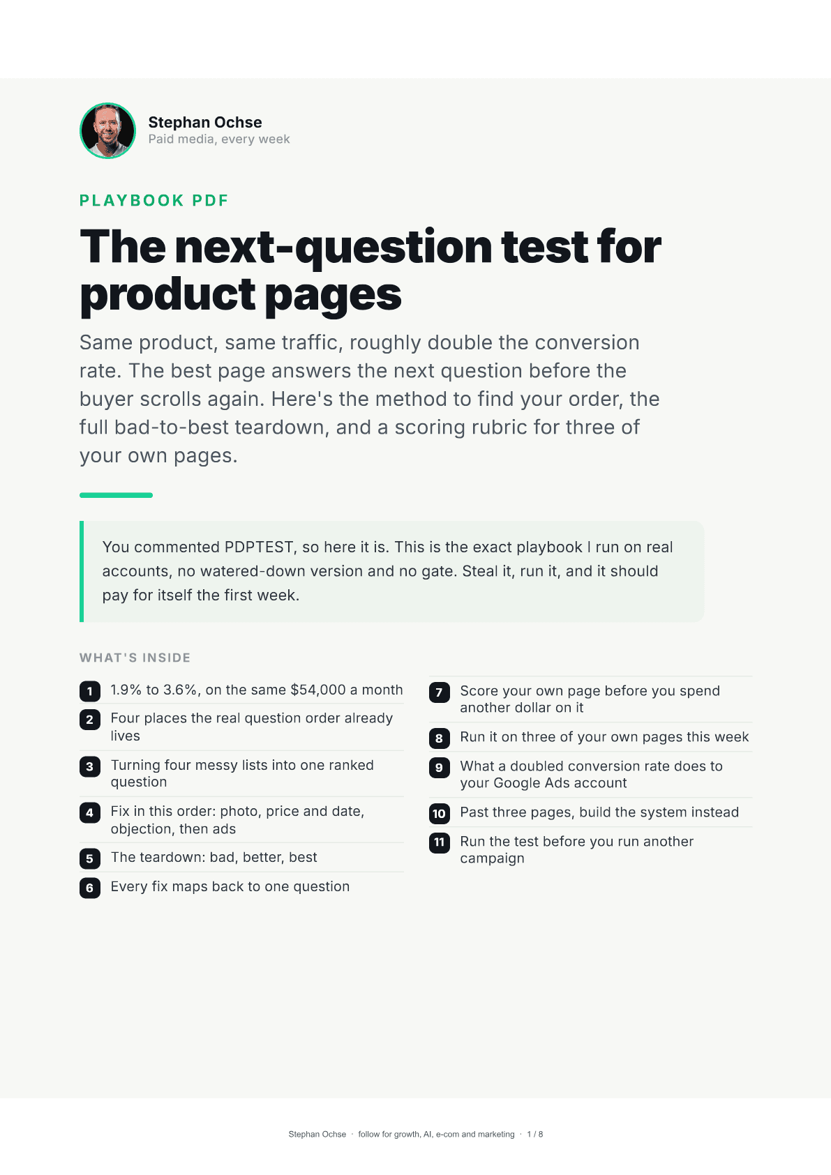 First page of The next-question test for product pages